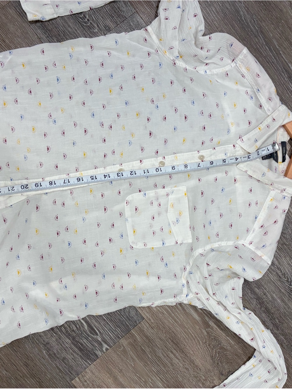 Eddie Bauer Cream Button-Up Shirt with Yellow & Purple Micro Dots - Picture 9 of 9
